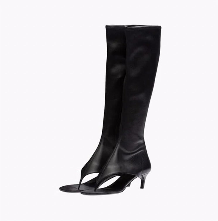 KITTEN HEEL THONG BOOT - KNEE HIGH